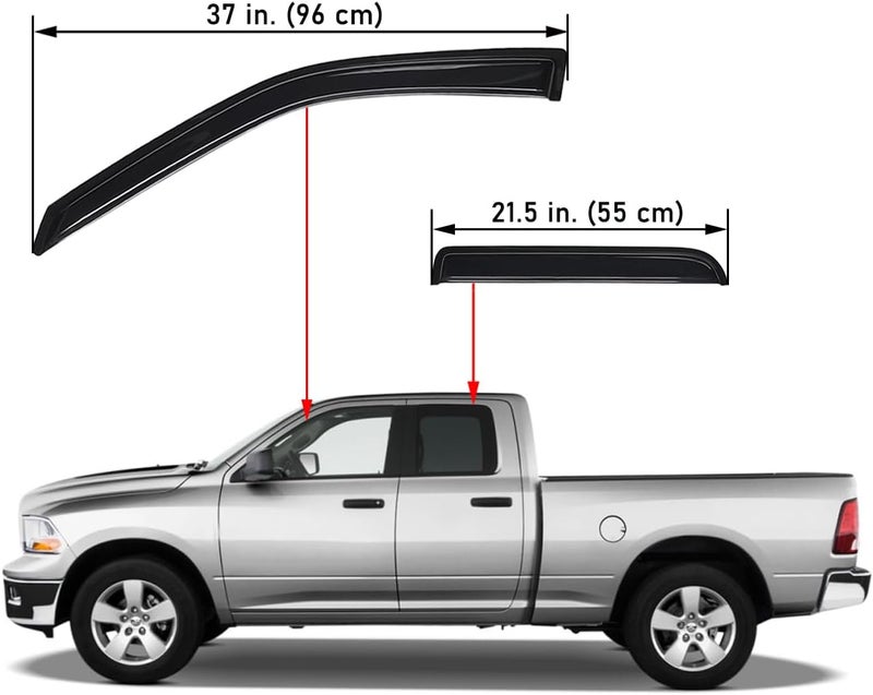 Lightronic 94101 Extra Durable Outside-Mount Auto Vent Window Visors, Fits 2009-2010 Dodge Ram 1500, 2011-2018 Ram 1500, 2019-2024 Ram 1500 Classic, Quad Cab, Original Wind Deflector, Smoke, 4-Pcs - Image 3