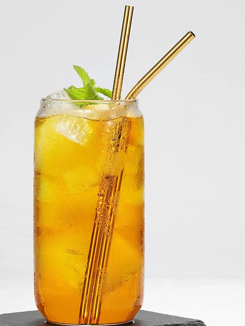 Stainless Steel Reusable Straws Gold Color - 4 Piece with Cleaning Brush - Image 4