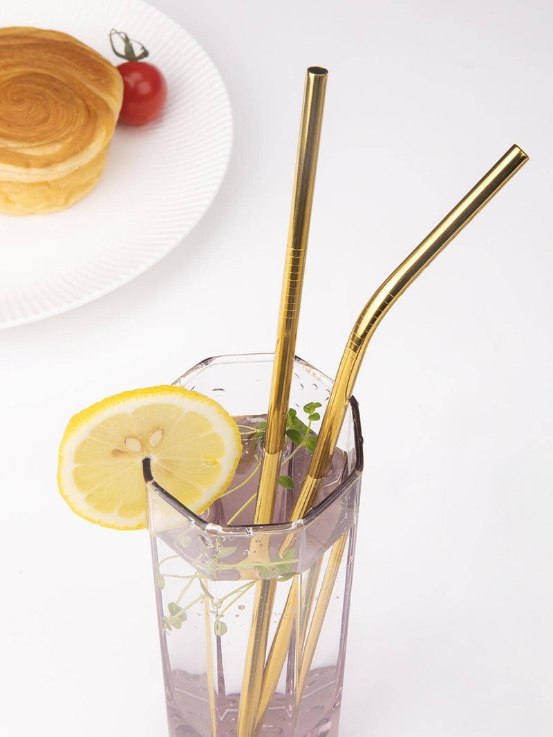 Stainless Steel Reusable Straws Gold Color - 4 Piece with Cleaning Brush - Image 2