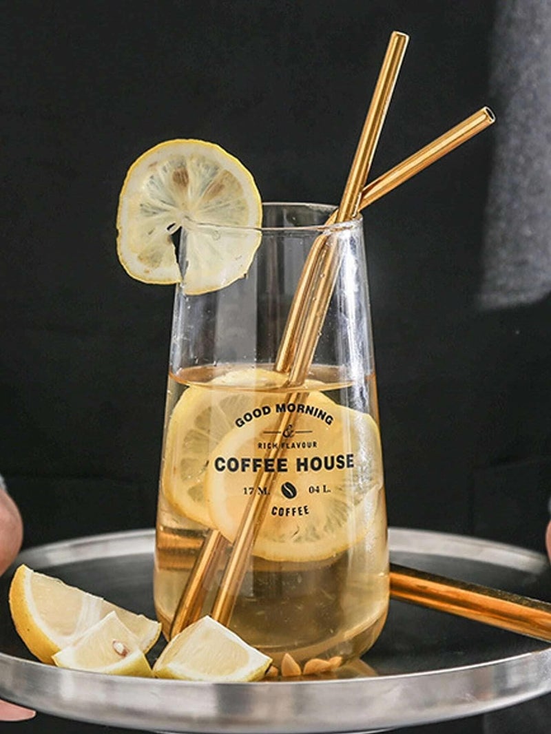 Stainless Steel Reusable Straws Gold Color - 4 Piece with Cleaning Brush - Image 3