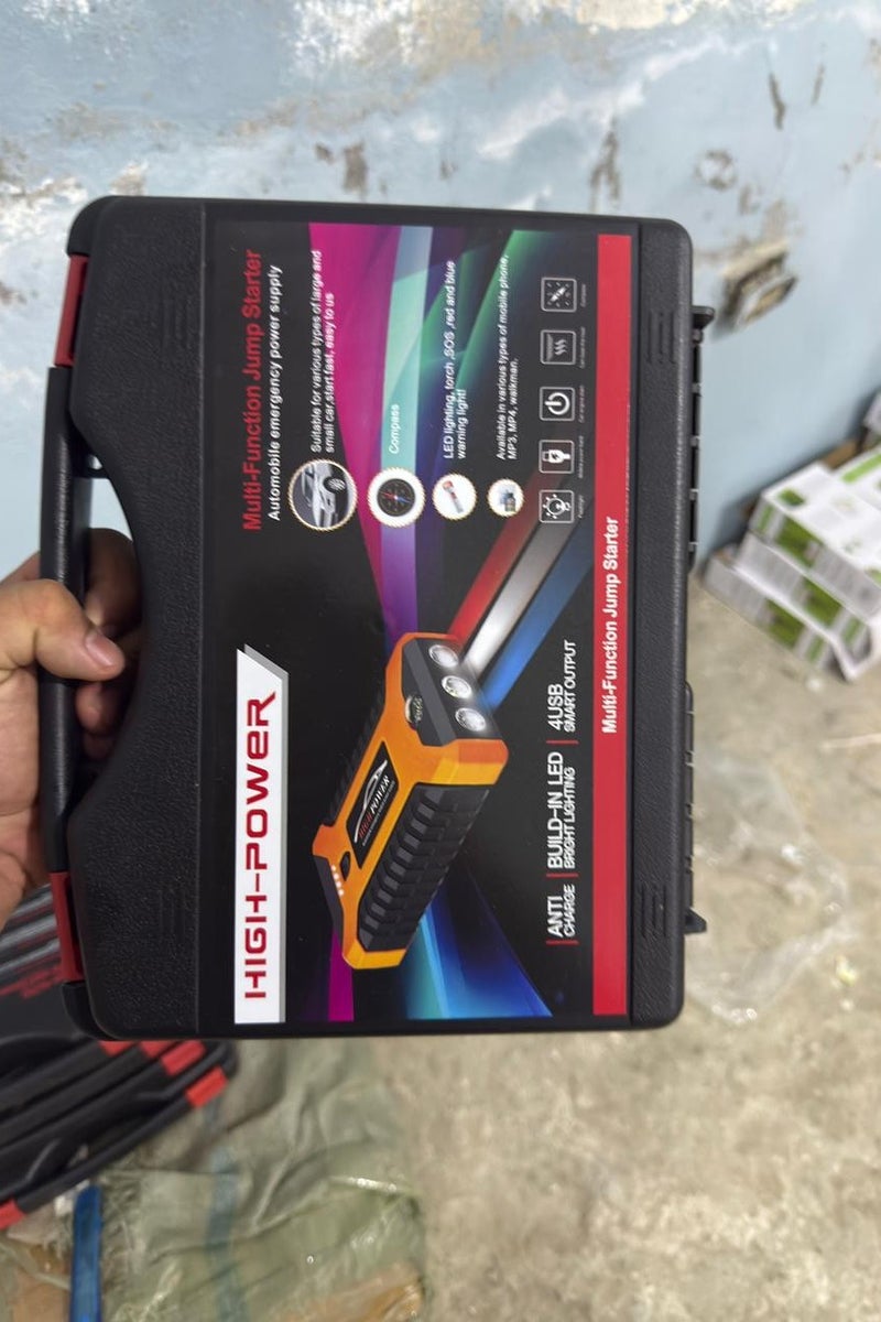 High-Power Multifunctional Car Jump Starter: A comprehensive emergency solution for your vehicle, equipped with a powerful battery, built-in LED flashlight with SOS mode and red-blue warning light, smart USB ports for fast charging, and suitable for various types of vehicles including cars, trucks, and even motorcycles. High Power jump starter, Car battery booster ,Car jump box - Image 1