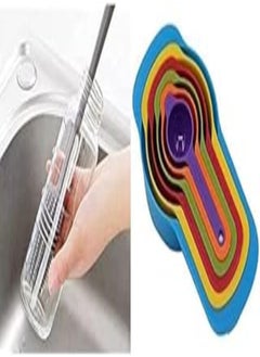 Silicone bottle brush,Assorted Colors + 6 Pcs of Plastic Measuring Cups and Spoons Set. Stackable, Space Saving, Multi color Design.