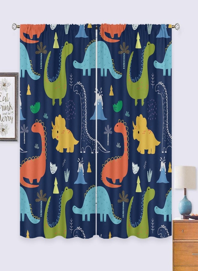 Cinbloo Dinosaur Curtains 42Wx63H Inch Rod Pocket Navy Blue Kids Cute Cartoon Dino Baby Boys Animal Art Printed Nursery Toddler Teens Cool Safari Living Room Bedroom Window Drapes Treatment 2 Panels - Image 3