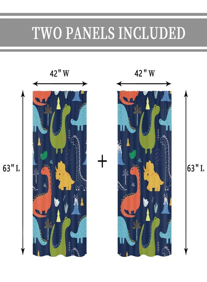 Cinbloo Dinosaur Curtains 42Wx63H Inch Rod Pocket Navy Blue Kids Cute Cartoon Dino Baby Boys Animal Art Printed Nursery Toddler Teens Cool Safari Living Room Bedroom Window Drapes Treatment 2 Panels - Image 4
