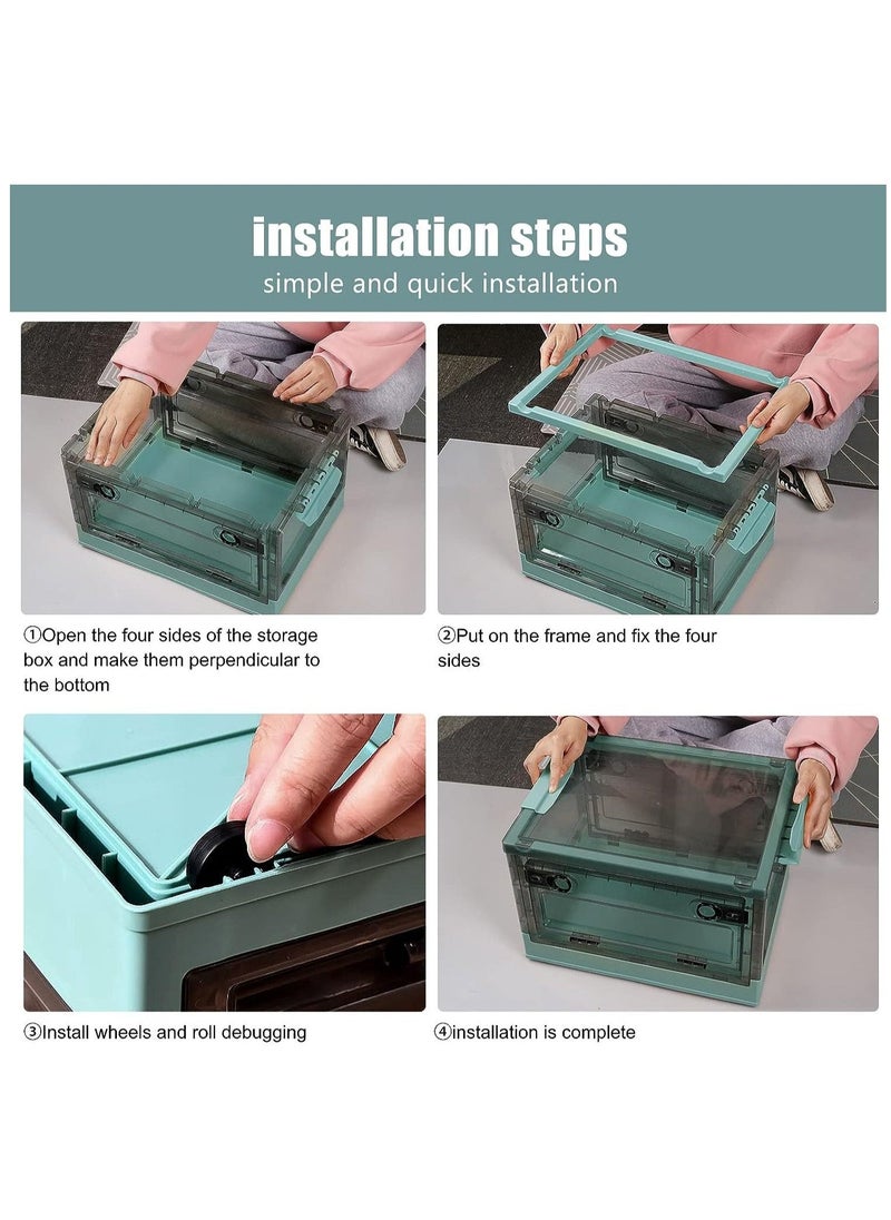 Arabest Plastic Storage Box, Foldable Storage Case With Latching Lids and Wheels, Stackable Organizer Container for Sundries, Books, Snacks, Toys(Green)  - Image 5