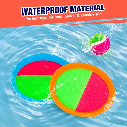 Qrooper Kids Outdoor Toys - Toss and Catch Game Set, Outside Yard Camping Beach Pool Toys Games for Boys Girls 3 4 5 6 7 8 9 10 Year Old, 4 Paddles 4 Balls (Blue+Orange) - Image 4