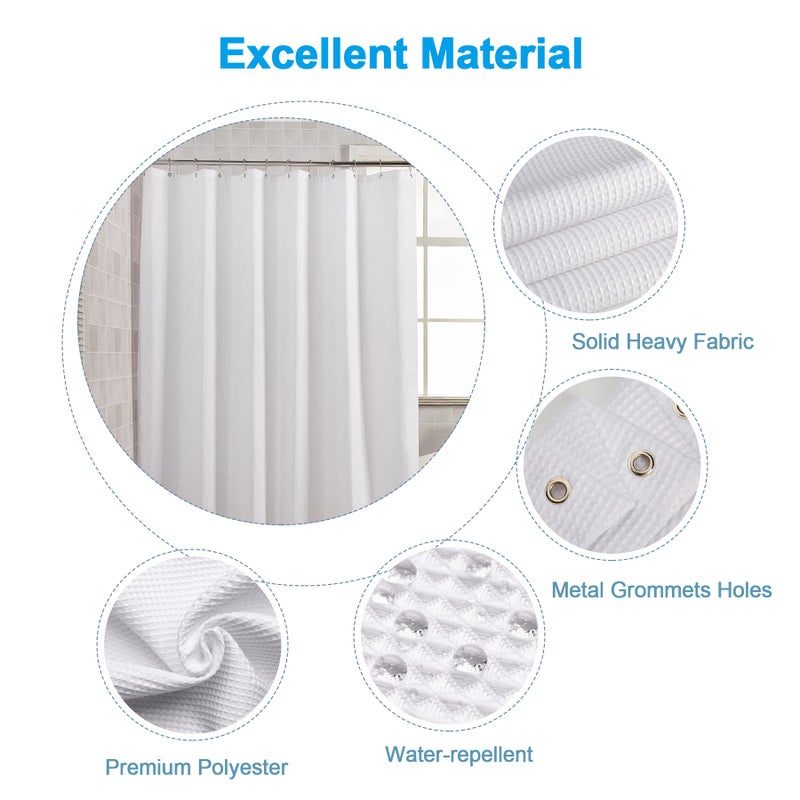 AmazerBath White Shower Curtain Fabric, Waffle Shower Curtains for Bathroom, Cloth Shower Curtain Heavy Duty, Thick Bathroom Shower Curtains Hotel Quality, Premium Polyester, 72x72 Inches - Image 3