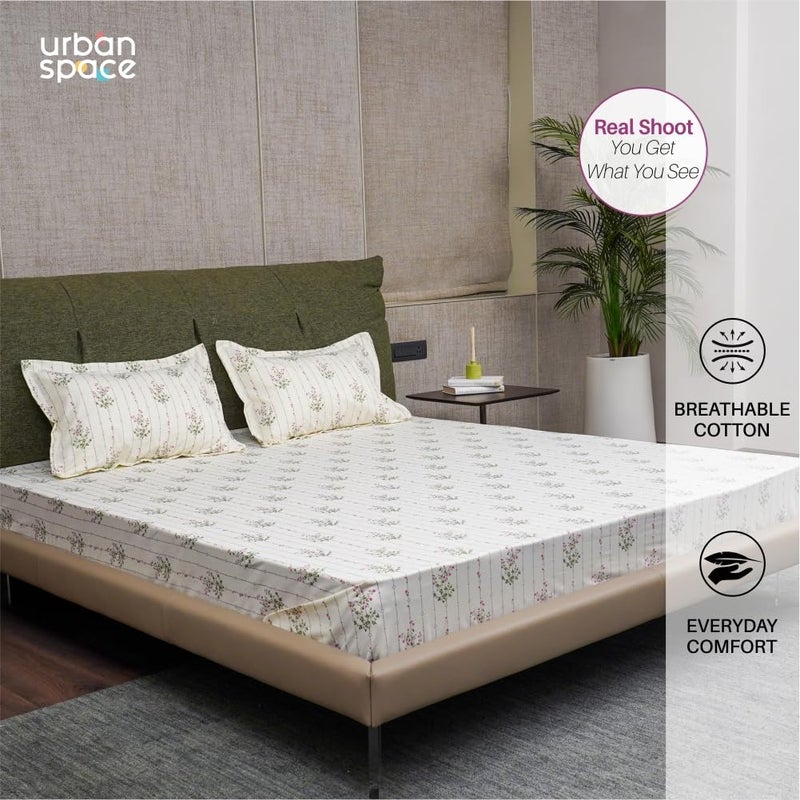 Urban Space مفرش سرير ملكي من Urban Space مزخرف بالأزهار 100% قطن 200 TC مع 2 غطاء وسادة (الحجم 108 x 108 بوصة، وردي سيديوم) - Image 5