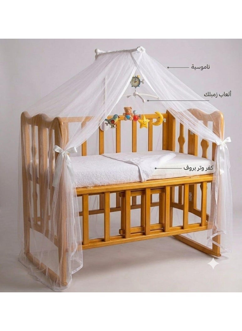 سرير أطفال خشبي عسلي متكامل زان - Image 1