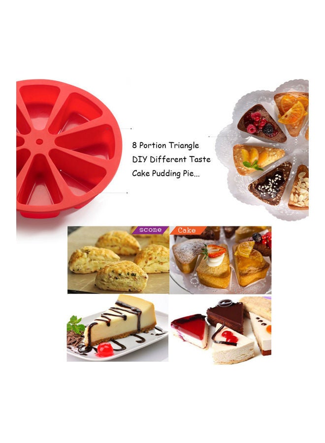 Loquat 8 Fan-Shaped Cavity Silicone Cake Pizza Slices Baking Mould Red - Image 3