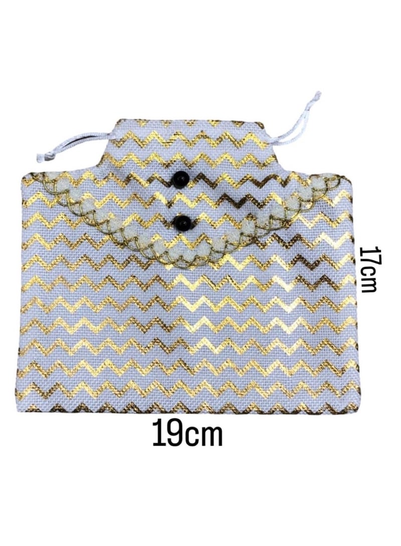 SEDRA | Haq Al Laila Drawstring Gift Bags, Gold Chevron Pattern on Grey, 19 x 17 cm, 12 Pieces, Traditional Ramadan Collection - Image 2