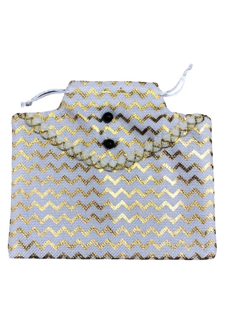SEDRA | Haq Al Laila Drawstring Gift Bags, Gold Chevron Pattern on Grey, 19 x 17 cm, 12 Pieces, Traditional Ramadan Collection - Image 1