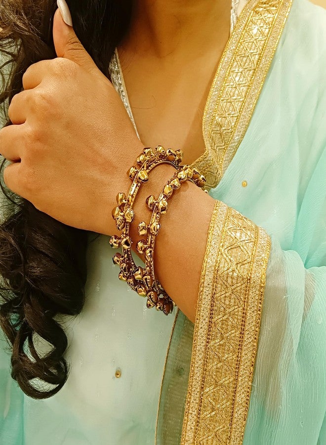 Efulgenz Rakshabandhan Gift Indian Oxidized Bangles Indian Navratri Jewelry Boho Vintage Antique Indian Oxidized Bell Charm Bracelet Bangle Set Jewelry for Women - Image 4