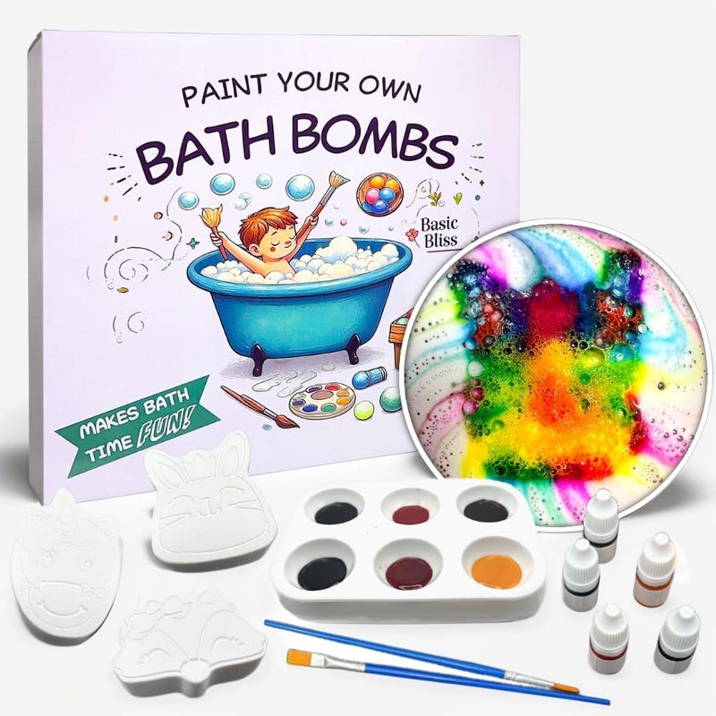 Basic Bliss Paint Your Own Bath Bombs for Kids 3 Shapes Infused with Essential Oils Ideal for Kids Birthday Activity or Making Bubble Baths More Fun Gentle and Safe Skin Care for Kids Boys  Girls 