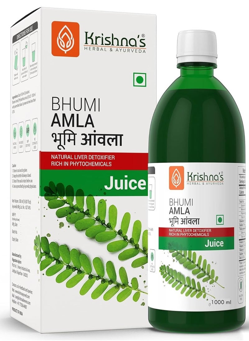 Krishna's Herbal & Ayurveda HERBAL AYURVEDA Bhumi Amla Juice  1000 ml Natural liver detoxifier  Strengthens the digestive system Sugar free Juice  - Image 1