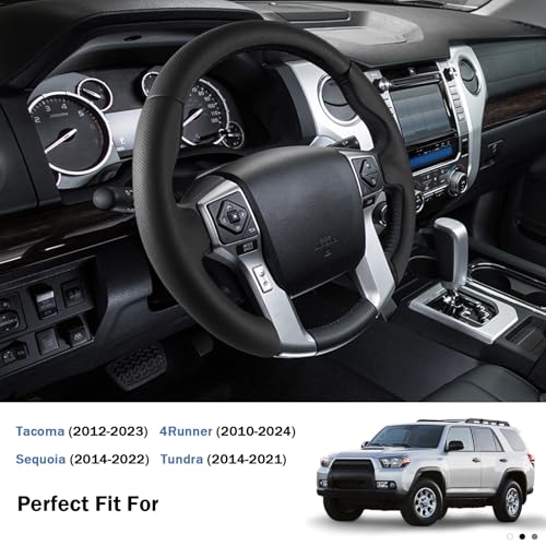 Aotoyou Fit for Tacoma(2012-2023) Steering Wheel Cover, Steering Wheel Cover for Toyota 4Runner(2010-2024) Tundra(2014-2021) Sequoia(2014-2022) Accessories (Perforated Black) - Image 3