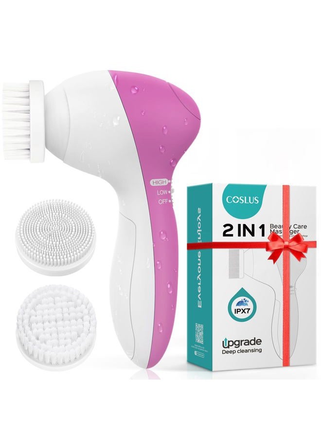 COSLUS Facial Cleansing Brush Face Scrubber: 3in1 JBK-D Electric Exfoliating Spin Cleanser Device Waterproof Deep Cleaning Exfoliation Rotating Spa Machine - Electronic Acne Skin Wash Spinning System - Image 1