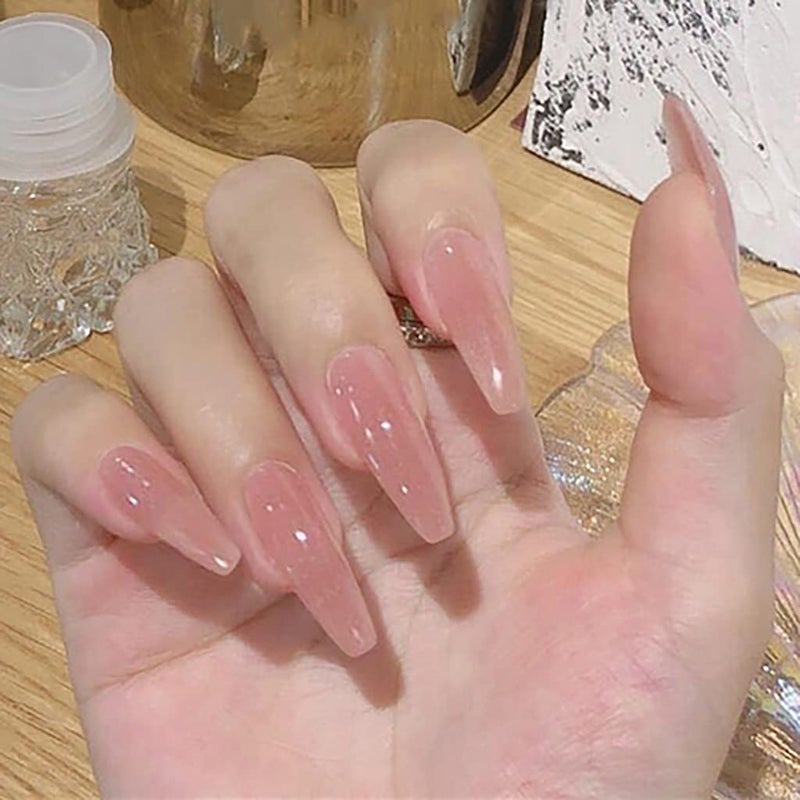 RikView Press on Nails Extra Long Pink Acrylic Nails Coffin Nail Tips Glossy Fake Nails (Pink) - Image 1