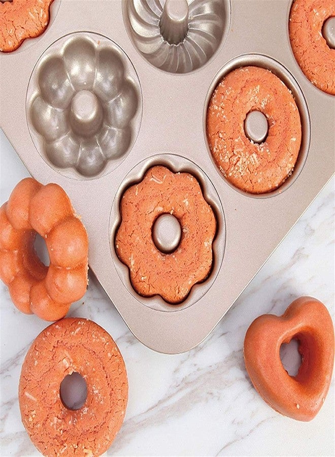 ISHWANKU ISHVANKU Donut Baking Pans, Nonstick 12 Cavity Doughnut Pan, Carbon Steel Donut Mold and Mini Bagel Pan for Baking - Golden Color - Image 3