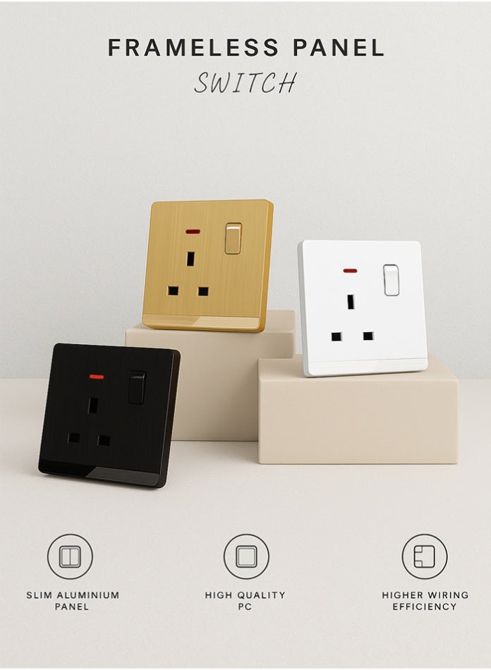Vmax 13A Socket with Switch Premium Electric Wall Socket Safe & Durable Socket Switches Easy Installation Perfect for Home, Office & Commercial Use (WHITE, BLACK, CHAMPAGNE GOLD) - Image 1