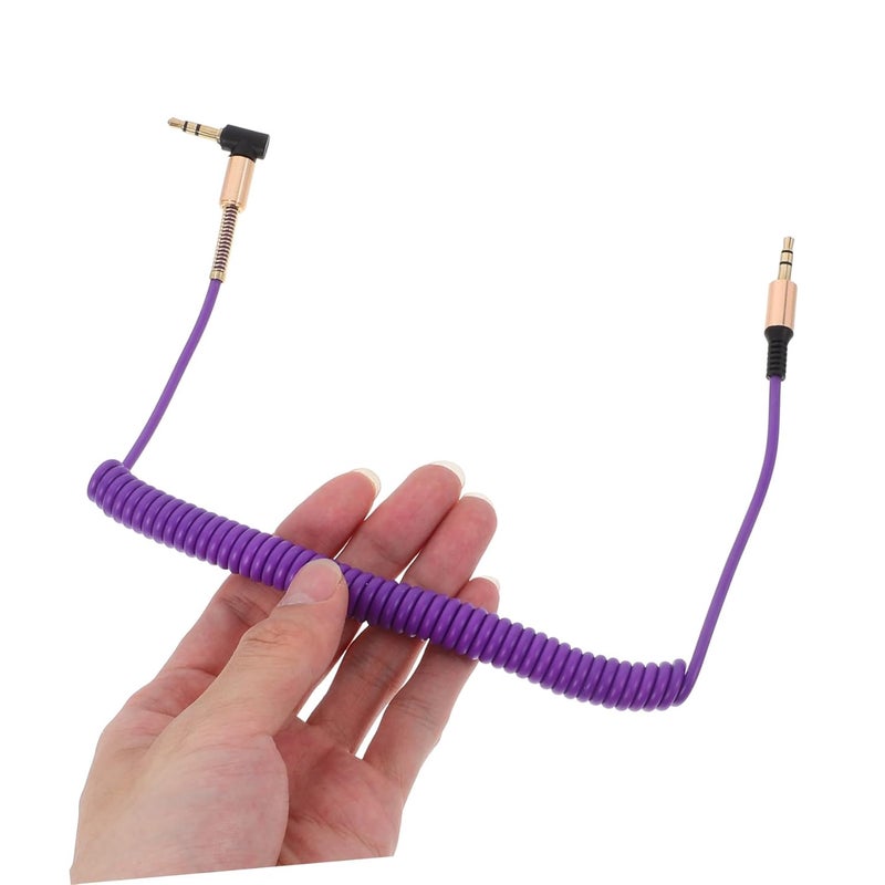 POPETPOP 4pcs Male to Male Coiled Aux Cable with Right Angled Connectors Gold Plated Audio Wire for Car Stereo Phone Tablet Speaker Shielded for Clear Sound Portable Spring Random Color - Image 4
