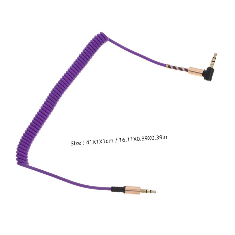 POPETPOP 4pcs Male to Male Coiled Aux Cable with Right Angled Connectors Gold Plated Audio Wire for Car Stereo Phone Tablet Speaker Shielded for Clear Sound Portable Spring Random Color - Image 2