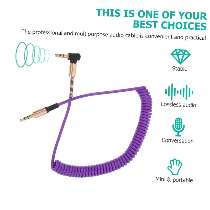 POPETPOP 4pcs Male to Male Coiled Aux Cable with Right Angled Connectors Gold Plated Audio Wire for Car Stereo Phone Tablet Speaker Shielded for Clear Sound Portable Spring Random Color - Image 5