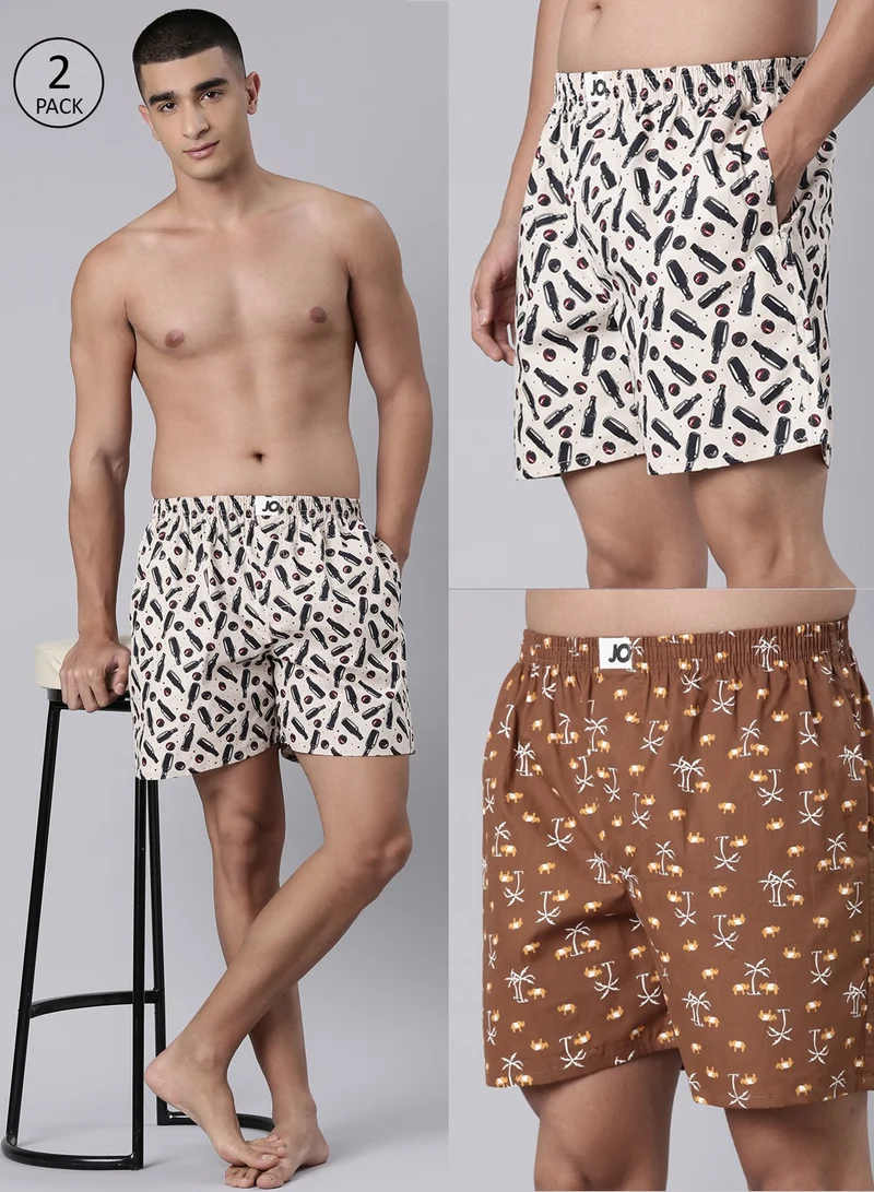 Joven Men Printed Pure Cotton Side Pocket Boxers Pack of 2