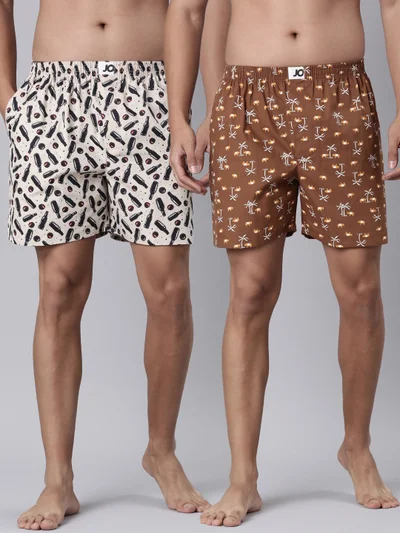 جوفن بوكسرات قطن نقي مطبوعة بجيوب جانبية للرجال - عبوة من