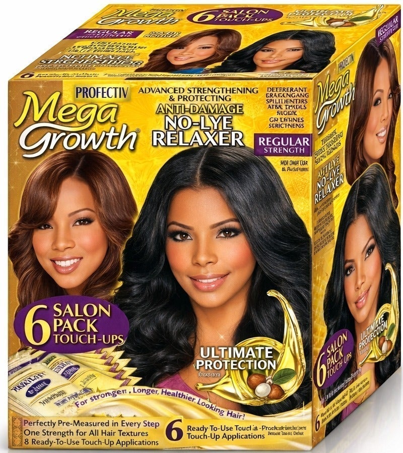 Profectiv Mega Growth Anti-Damage No-Lye Relaxer Super Strength Salon Pack 6 Touch-Ups with Olive & Shea – Advanced Strengthening Formula