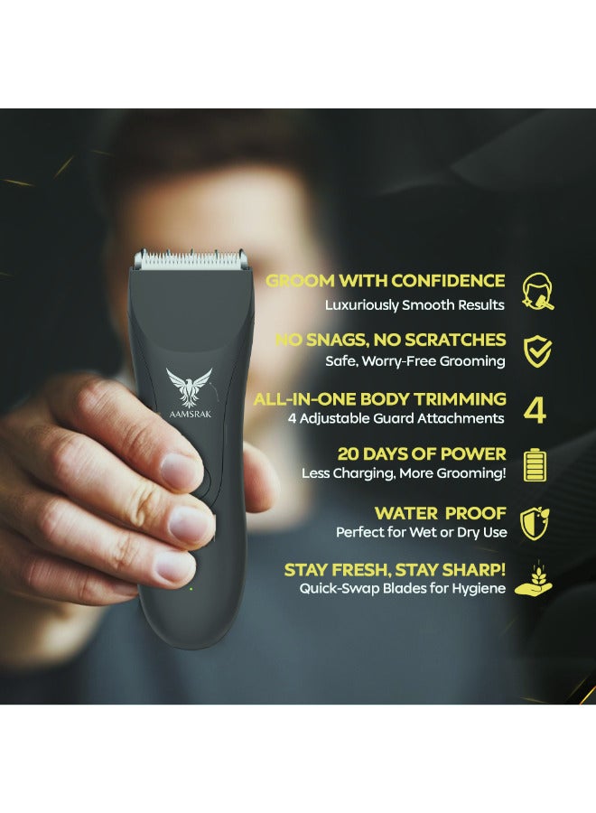 AAMSRAK® Grooming Hair Trimmer | Waterproof, Skin safe | Zero Gapped, Beard Trimmer For Men | Nose, Ear, Body, Trimmer Cordless, Electric Shaver, Long Battery, Including 2X Guided Combs - Image 3