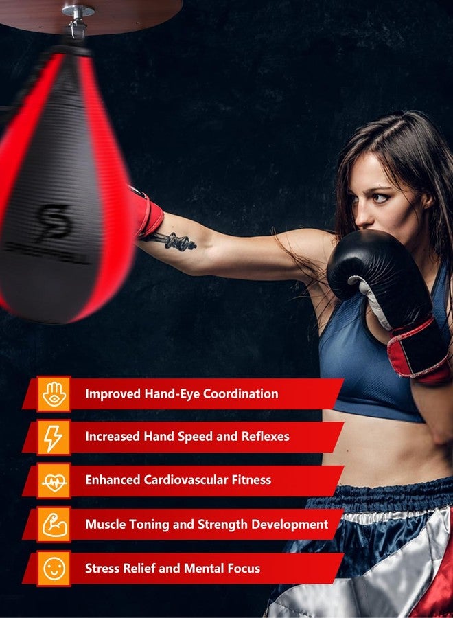SAEEPABUL Speed Bag,Speed Bag for Boxing,PU Leather Reflex Training Pear Shaped Punching Bag,Fast Reaction Skills Development Perfect for Kids Teens Adults Boxing Coaches Maya Black & Red - Image 5
