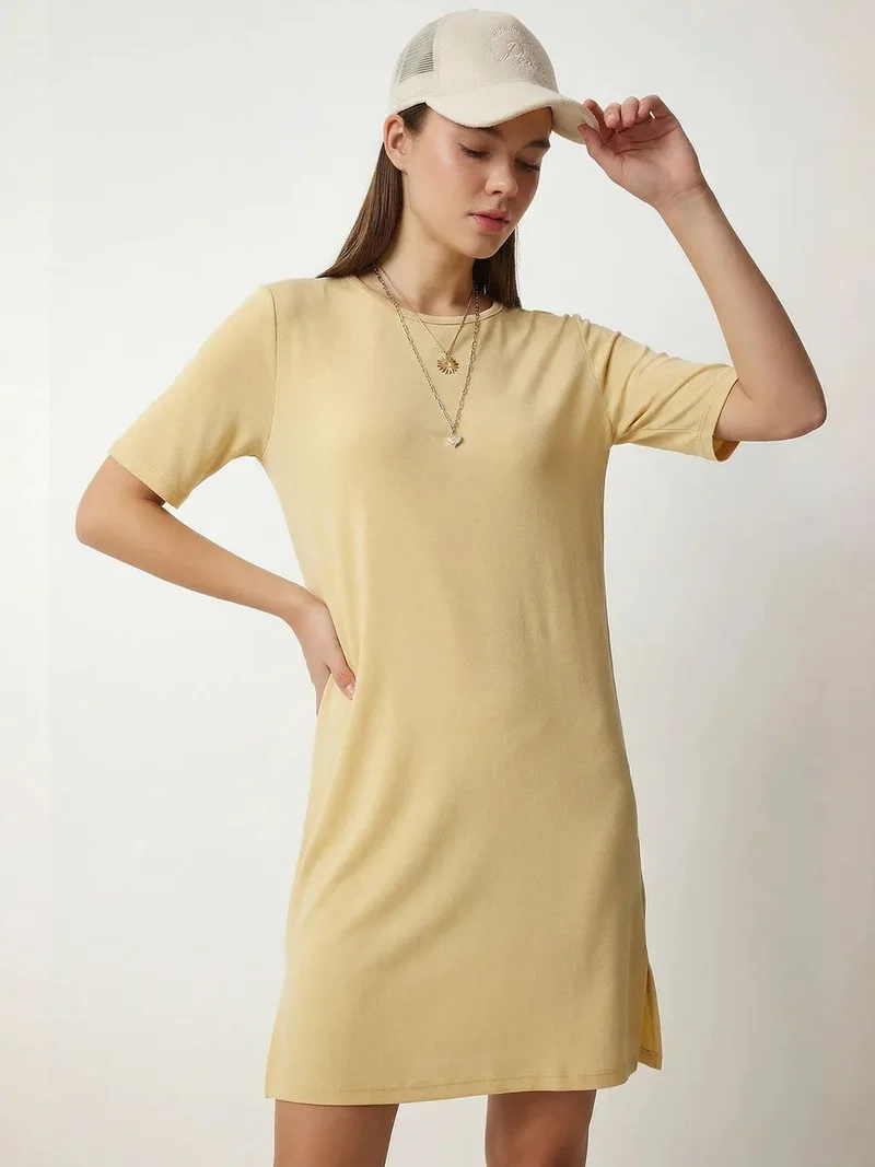 السعادة في إسطنبول ISTANBUL Crew Neck Mini Dress with Slit