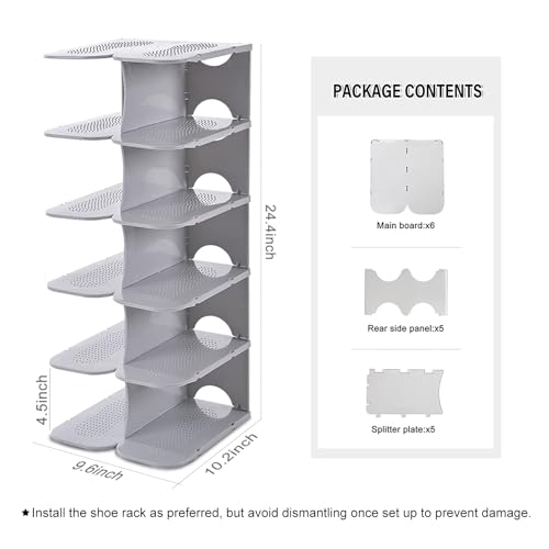 ACPOP 6-Tier Shoe Slots Organizer, Adjustable Vertical Narrow Stackable Shoes Rack for Closet, Free Standing Plastic Shelf Storage Stacker Saving Small Spaces and Entryway,Corner,Doorway,Grey - Image 2
