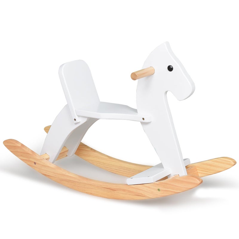 KRAND KRAND Wooden Rocking Horse Baby Ride On Toy for Toddlers Solid Wood Classic Design with Comfortable Pedal and Safe Backrest Ideal Gift for Kids Classic White 