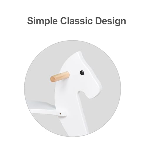 KRAND Wooden Rocking Horse Baby Ride On Toy for Toddlers Solid Wood Classic Design with Comfortable Pedal and Safe Backrest Ideal Gift for Kids Classic White - Image 5