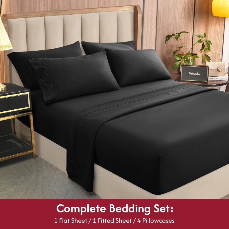 LONAVA Queen Size Sheet Set - 6 Piece Hotel Luxury Wrinkle-Free Microfiber Sheet, Oeko-TEX Certified, Breathable & Elastic, 16" Deep Pockets, Very Black - Image 5