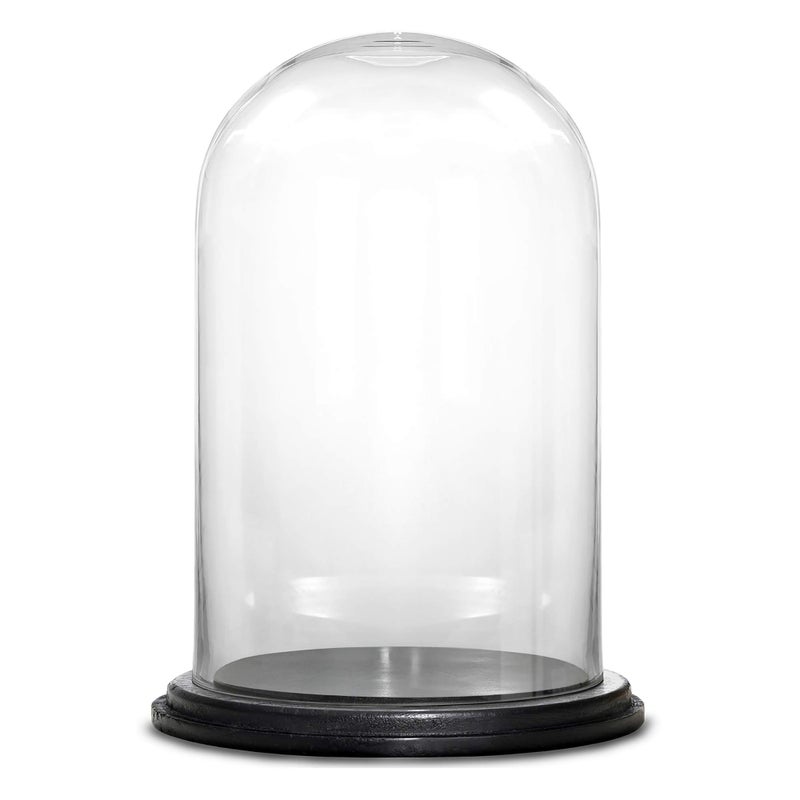 CYS EXCEL Glass Dome Cloche (H:9.25" D:5.5â€) with Black Wood Base Decorative Showcase Display for Antique Collectible Bell Jar Terrarium Dessert Cover - Image 1