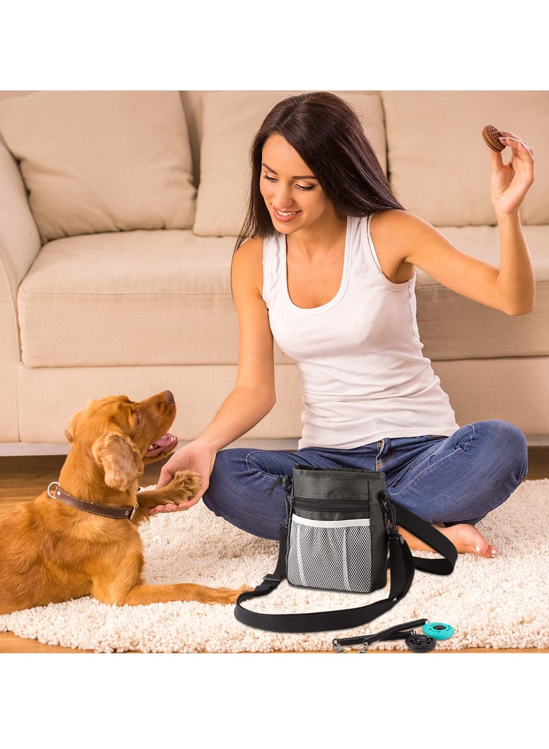 SOLARAE Dog Clicker Training Kit, 1 Dog Treat Training Pouch, and 2 Pieces Pet Training Clicker with Wrist Strap, Built-in Bag Dispenser Easily Carrying Pet Toys Treats (Black, Solid Pattern) - Image 5