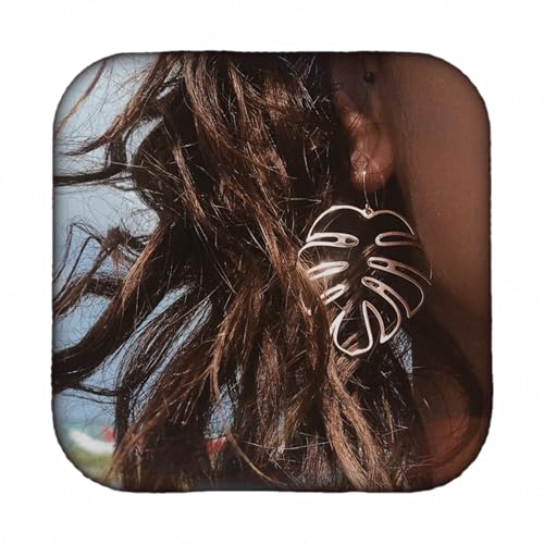 Doubnine Palm Leaf Earrings Large Monstera Line Dangle Earrings Bohemian Summer Festvial Jewelry for Women (silver) - Image 1
