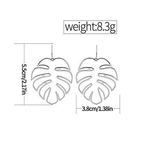 Doubnine Palm Leaf Earrings Large Monstera Line Dangle Earrings Bohemian Summer Festvial Jewelry for Women (silver) - Image 4
