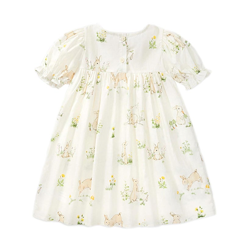 Simplee kids Girls Short Puff Sleeve Dress Toddler Dress Lace Easter Dress for Spring 6T Bunny Floral - Image 3