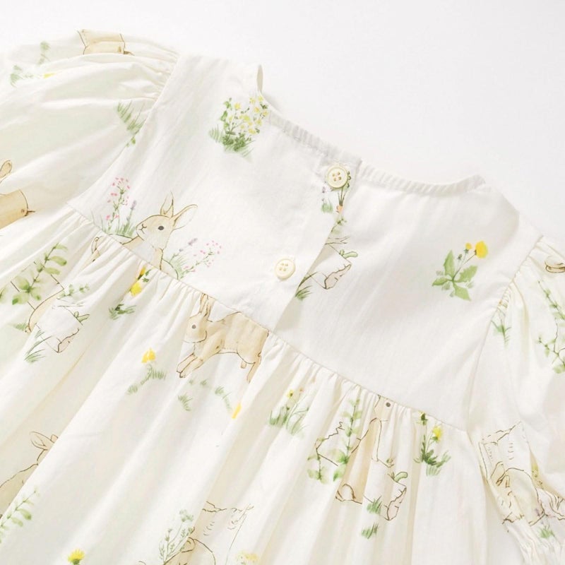 Simplee kids Girls Short Puff Sleeve Dress Toddler Dress Lace Easter Dress for Spring 6T Bunny Floral - Image 5