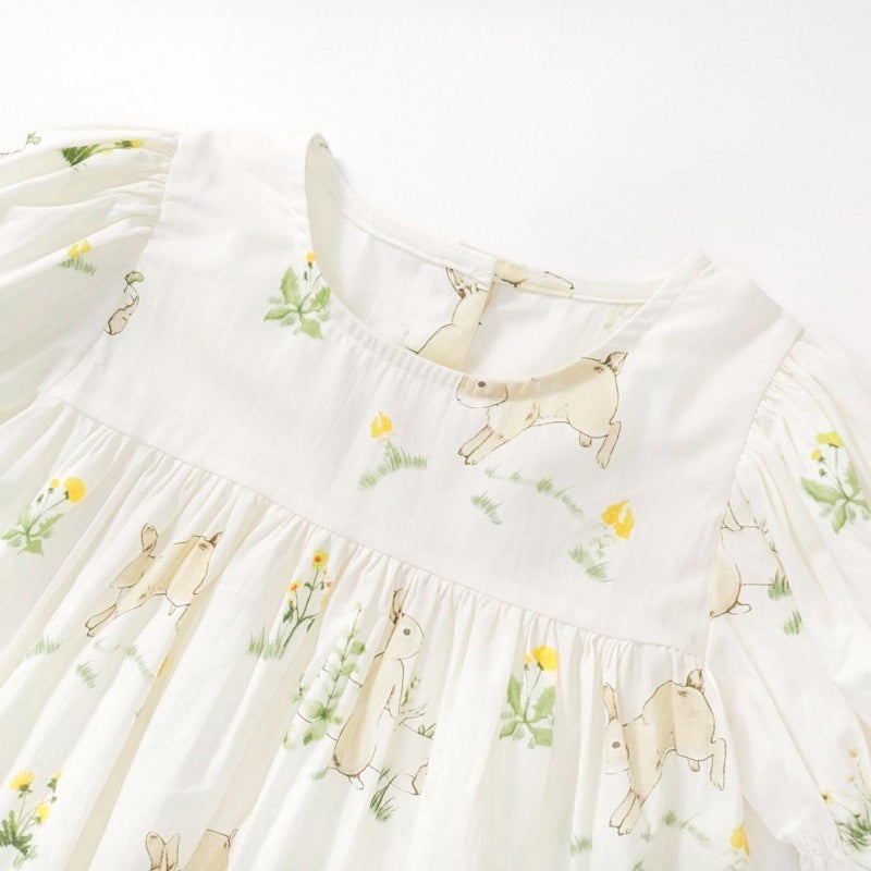 Simplee kids Girls Short Puff Sleeve Dress Toddler Dress Lace Easter Dress for Spring 6T Bunny Floral - Image 4