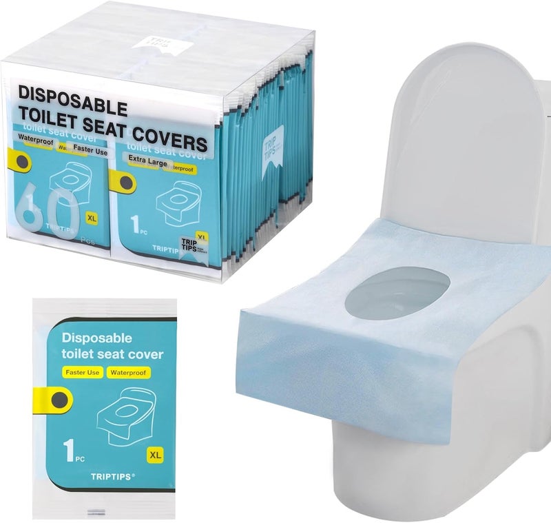 TRIPTIPS Toilet Seat Covers Disposable Travel Pack 60 count｜Faster use-Sticker free｜Waterproof｜XL Disposable Toilet Seat Cover for Adults and Kids, Individually for Public Restroom/Airplane (60pcs) - Image 1
