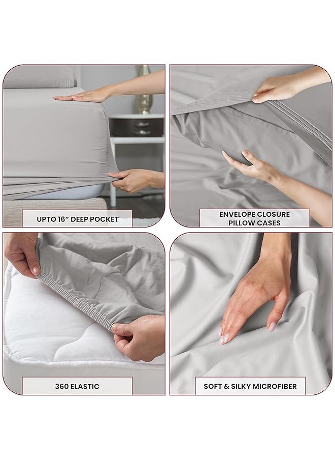 Lux Decor Collection - King Bed Sheets Set King Sheets Brushed Microfiber 1800 Thread Count Bedding Wrinkle Stain Fade Resistant Deep Pocket King Size Sheets Set 6 Pc King Plain Grey - Image 1
