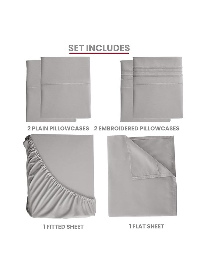 Lux Decor Collection - King Bed Sheets Set King Sheets Brushed Microfiber 1800 Thread Count Bedding Wrinkle Stain Fade Resistant Deep Pocket King Size Sheets Set 6 Pc King Plain Grey - Image 1