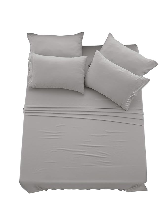 Lux Decor Collection - King Bed Sheets Set King Sheets Brushed Microfiber 1800 Thread Count Bedding Wrinkle Stain Fade Resistant Deep Pocket King Size Sheets Set 6 Pc King Plain Grey - Image 1