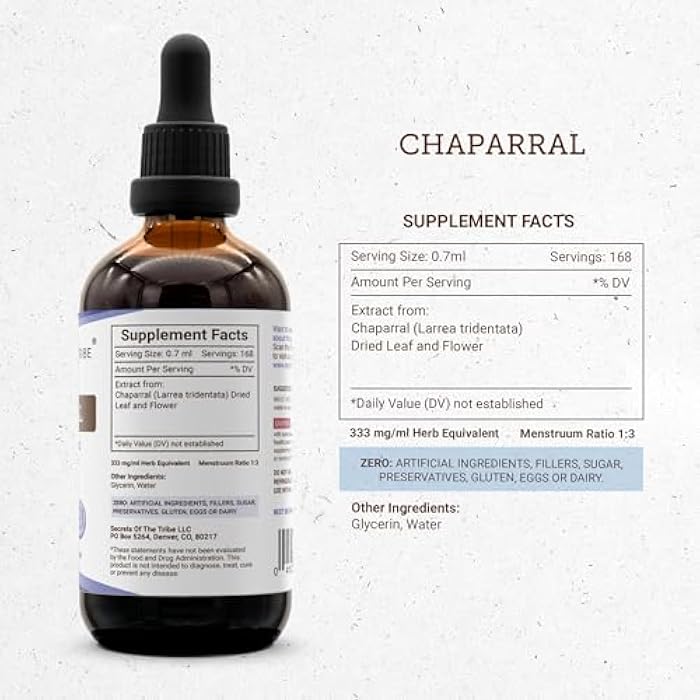 Secrets of the Tribe Chaparral Alcohol-Free Liquid Extract, Chaparral (Larrea tridentata) Dried Leaf and Flower Tincture Supplement (4 FL OZ) - Image 4