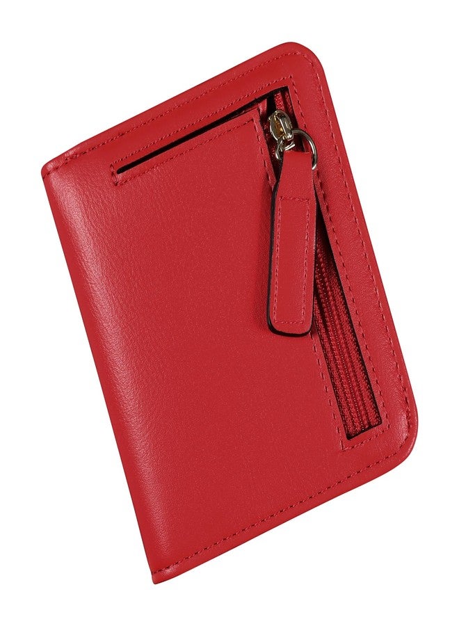 XZVXZV Small Wallet Women RFID Blocking Leather Bifold Compact Card Holder Wallet for Women With Zipper Coin Pocket ID Window (Red) - Image 1